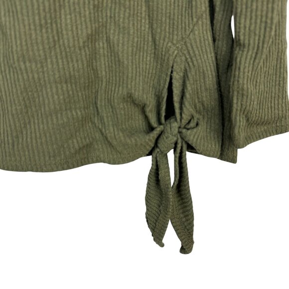 Apt. 9 Womens XL Ribbed Olive Green Tie-Hem Long Sleeve Top Rayon Blend Casual - Picture 2 of 11